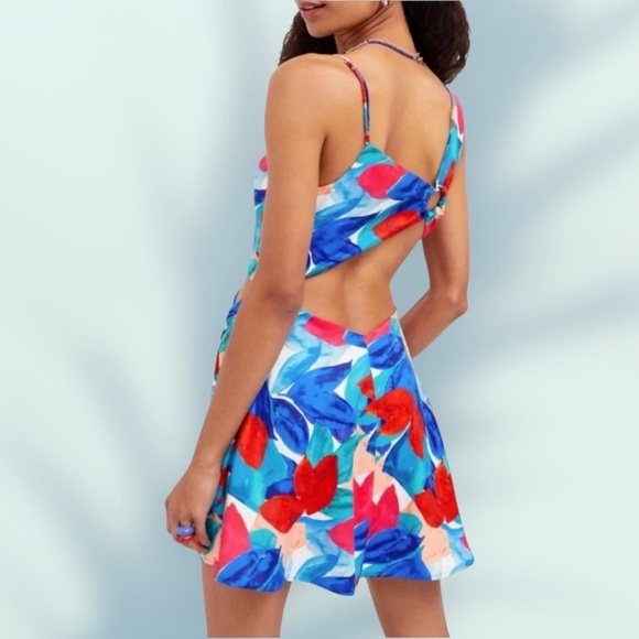 NWT For Love & Lemons Lorenza Cutout Satin Mini Dress Blue Tropical M Y2K Sexy - Picture 6 of 12